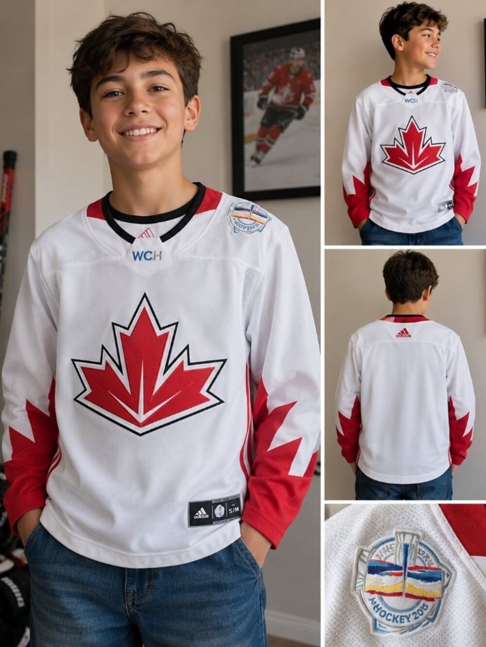 Adidas Team Canada 2016 World Cup Hockey Jersey Youth S/M White WCH